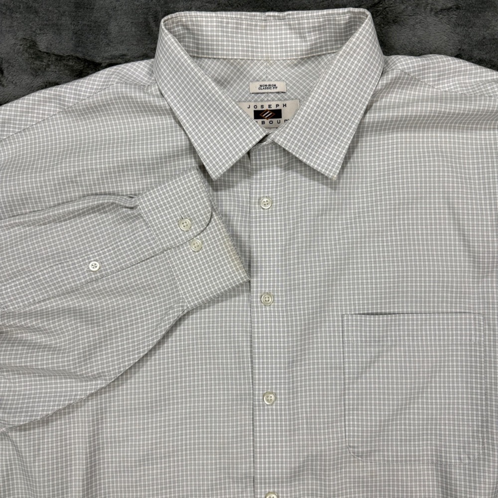Joseph Abboud Button Down Mens 19 34/35 Grey Micro Check Non-Iron Shirt